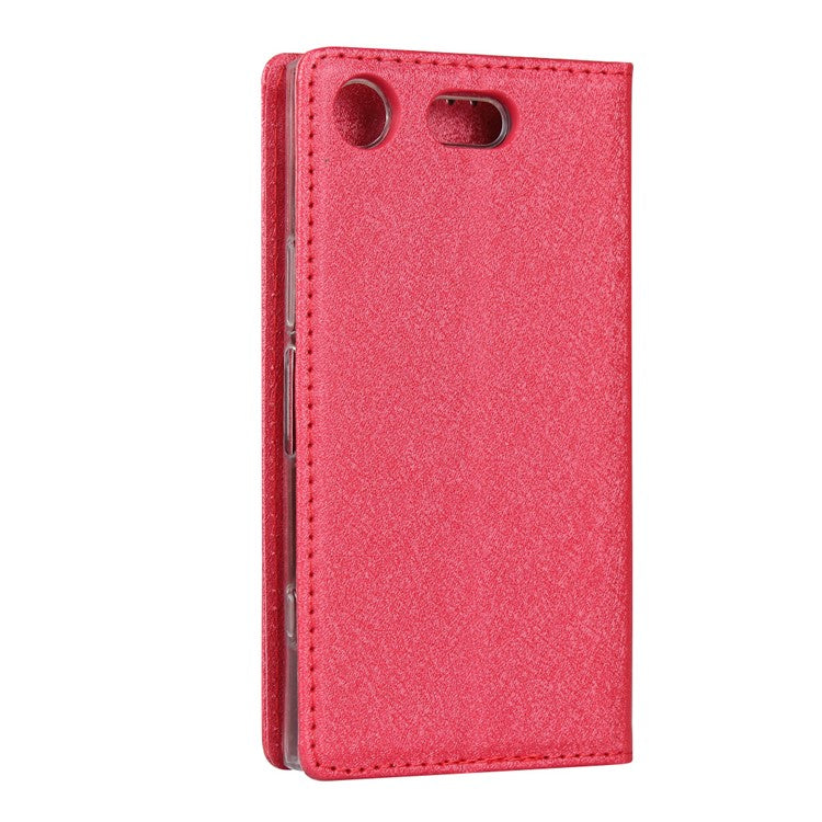 Silk Texture Wallet Stand Mobile Phone Leather Case Cover for Sony Xperia XZ1 Compact - Red