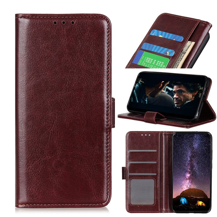 Crazy Horse Leather Mobile Phone Case for Sony Xperia 10 II, Wallet Flip Fold Protective Cover with Stand - Brown