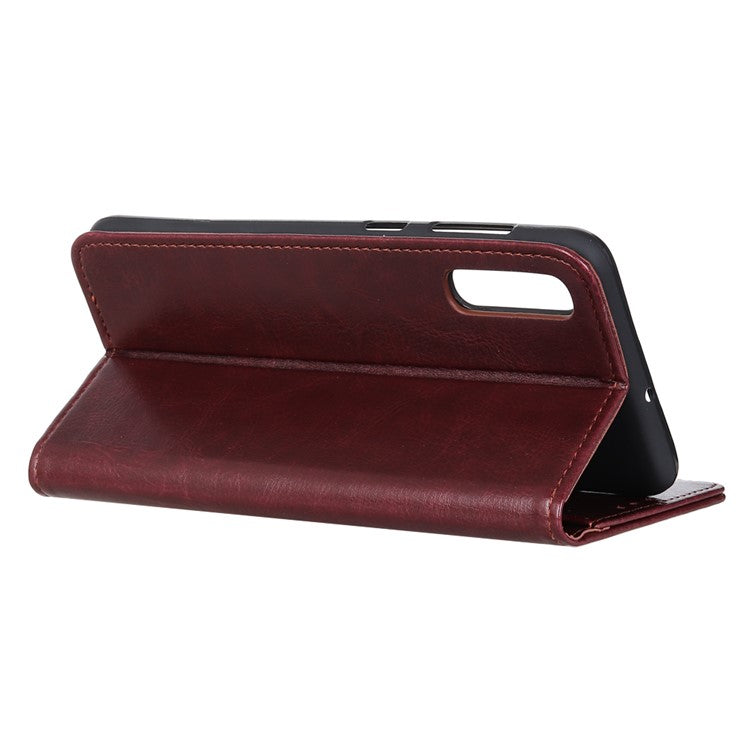 Crazy Horse Leather Mobile Phone Case for Sony Xperia 10 II, Wallet Flip Fold Protective Cover with Stand - Brown