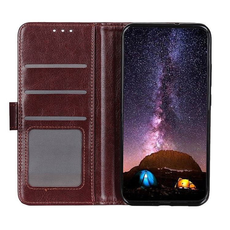 Crazy Horse Leather Mobile Phone Case for Sony Xperia 10 II, Wallet Flip Fold Protective Cover with Stand - Brown