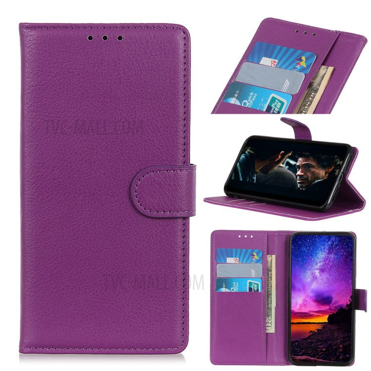 Litchi Skin Texture Wallet Leather Stand Phone Case for Sony Xperia 1 II - Purple