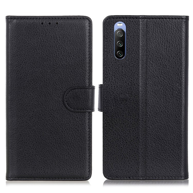 For Sony Xperia 10 II Phone Wallet Case Litchi Texture Leather Shockproof Phone Protector with Card Slots - Black