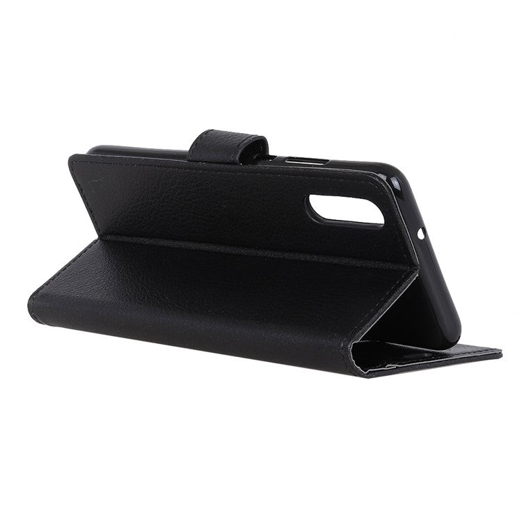 For Sony Xperia 10 II Phone Wallet Case Litchi Texture Leather Shockproof Phone Protector with Card Slots - Black