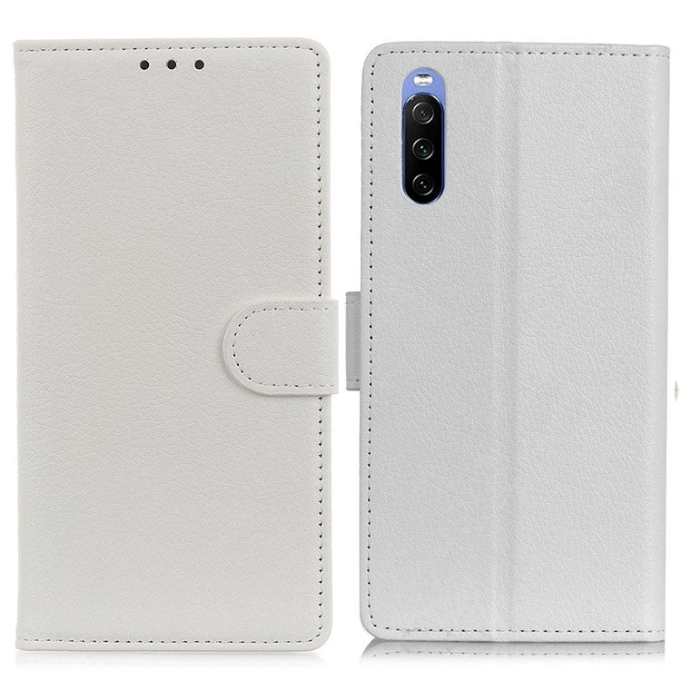 For Sony Xperia 10 II Phone Wallet Case Litchi Texture Leather Shockproof Phone Protector with Card Slots - White