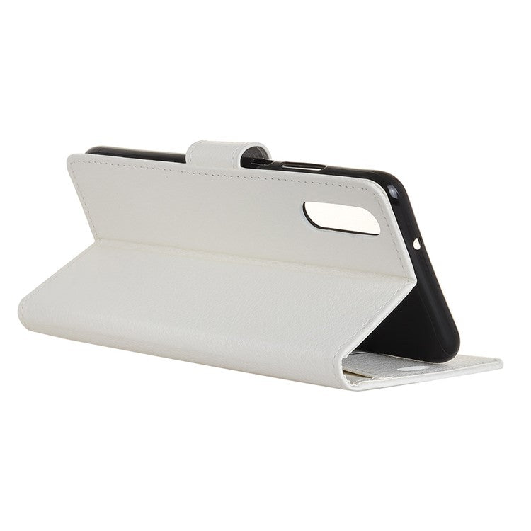 For Sony Xperia 10 II Phone Wallet Case Litchi Texture Leather Shockproof Phone Protector with Card Slots - White