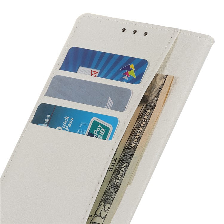 For Sony Xperia 10 II Phone Wallet Case Litchi Texture Leather Shockproof Phone Protector with Card Slots - White