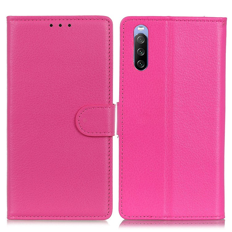 For Sony Xperia 10 II Phone Wallet Case Litchi Texture Leather Shockproof Phone Protector with Card Slots - Rose