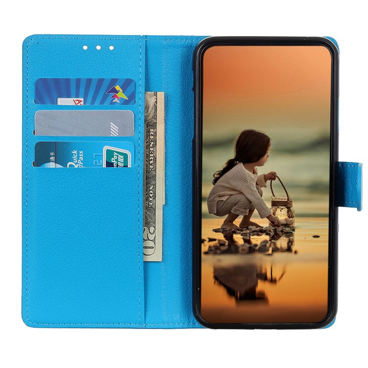 For Sony Xperia 10 II Phone Wallet Case Litchi Texture Leather Shockproof Phone Protector with Card Slots - Blue