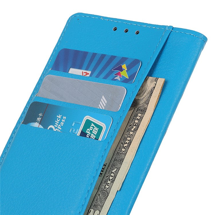 For Sony Xperia 10 II Phone Wallet Case Litchi Texture Leather Shockproof Phone Protector with Card Slots - Blue