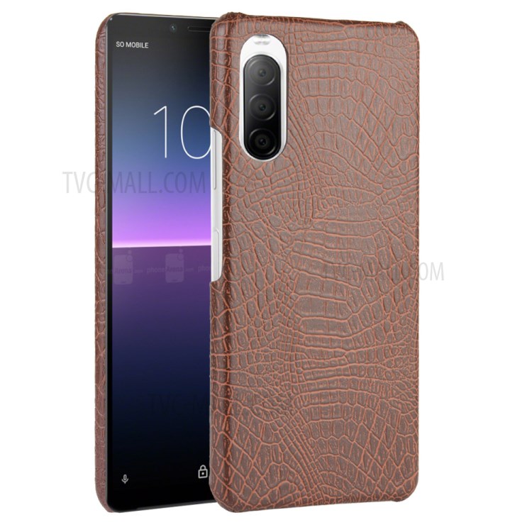 Crocodile Skin PU Leather + PC Phone Case Shell for Sony Xperia 10 II - Brown