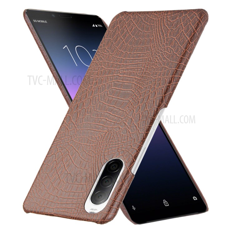 Crocodile Skin PU Leather + PC Phone Case Shell for Sony Xperia 10 II - Brown
