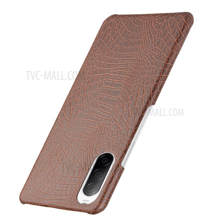 Crocodile Skin PU Leather + PC Phone Case Shell for Sony Xperia 10 II - Brown