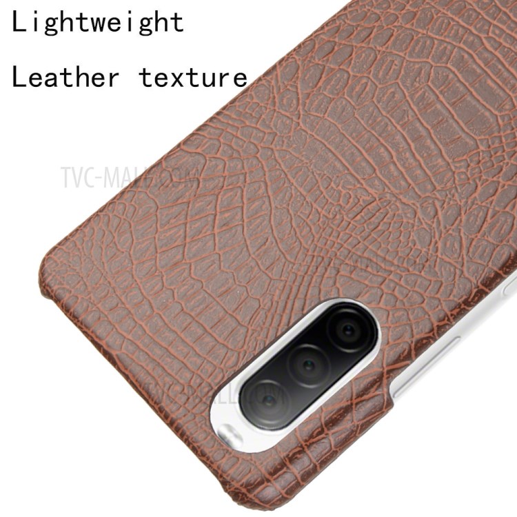 Crocodile Skin PU Leather + PC Phone Case Shell for Sony Xperia 10 II - Brown