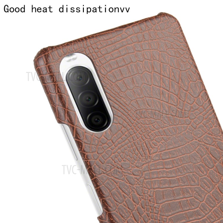 Crocodile Skin PU Leather + PC Phone Case Shell for Sony Xperia 10 II - Brown