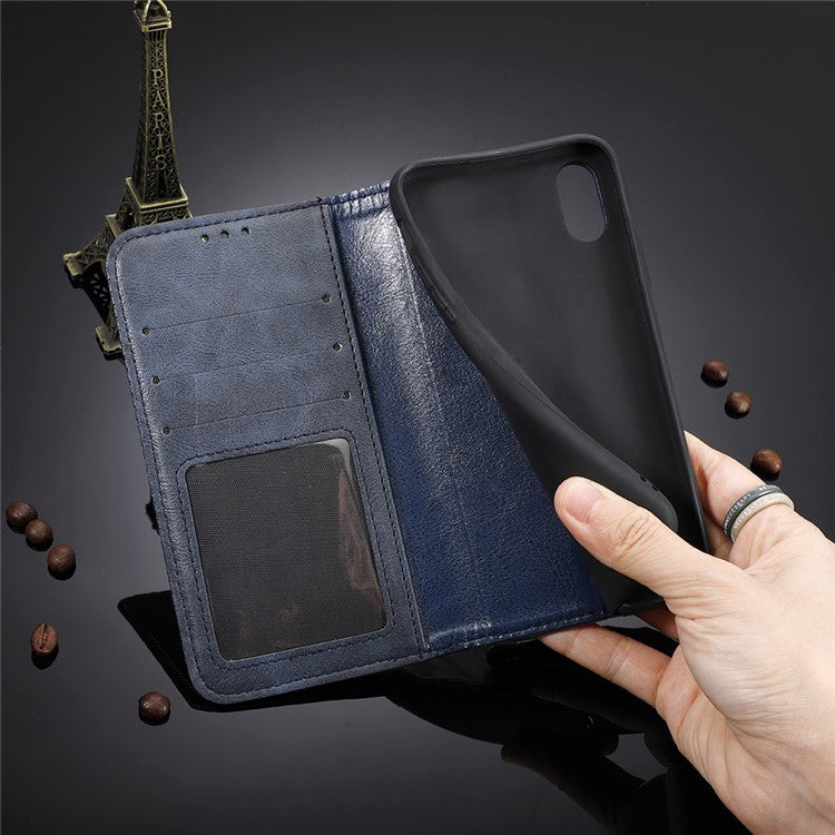 Magnetic Snap Vintage Style Leather Shell Wallet Stand Case for Sony Xperia 10 II - Blue