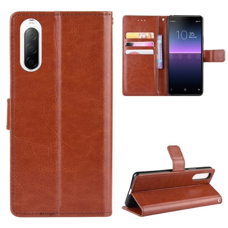 Crazy Horse Flip Leather Protective Cover with Wallet for Sony Xperia 10 II - Brown