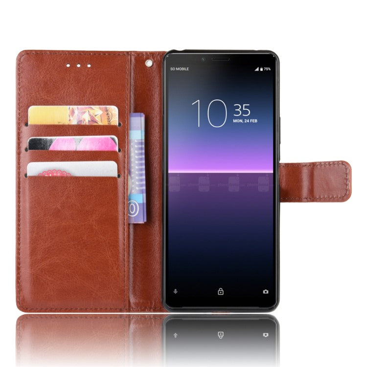 Crazy Horse Flip Leather Protective Cover with Wallet for Sony Xperia 10 II - Brown