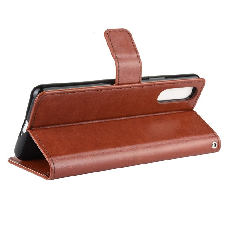 Crazy Horse Flip Leather Protective Cover with Wallet for Sony Xperia 10 II - Brown