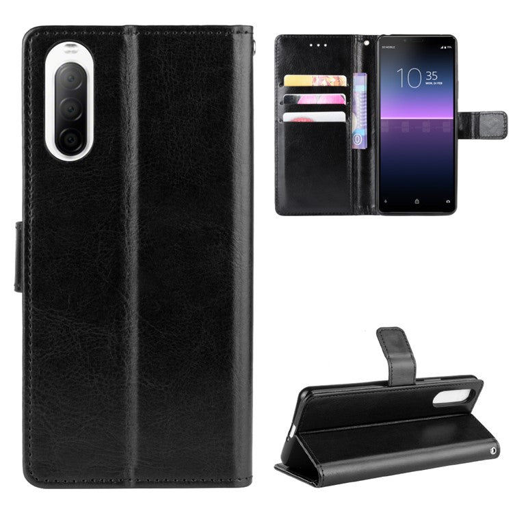 Crazy Horse Flip Leather Protective Cover with Wallet for Sony Xperia 10 II - Black