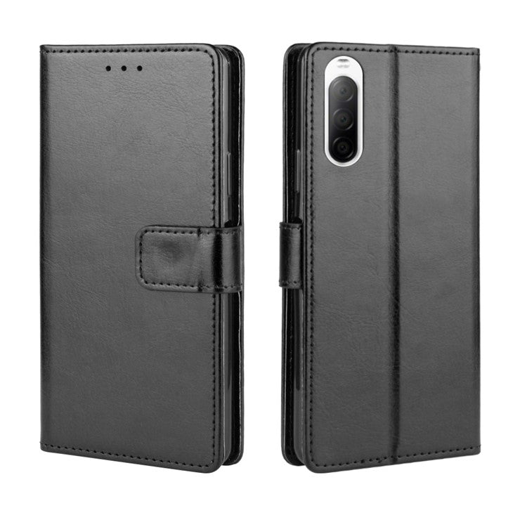 Crazy Horse Flip Leather Protective Cover with Wallet for Sony Xperia 10 II - Black