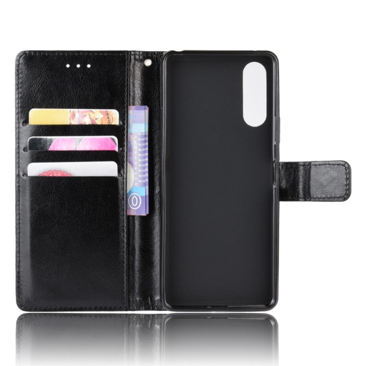Crazy Horse Flip Leather Protective Cover with Wallet for Sony Xperia 10 II - Black