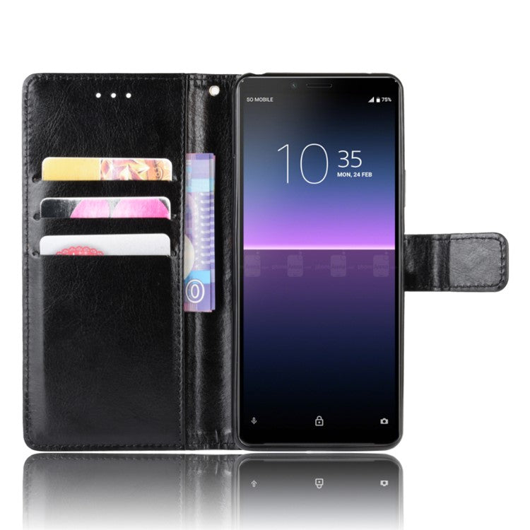 Crazy Horse Flip Leather Protective Cover with Wallet for Sony Xperia 10 II - Black