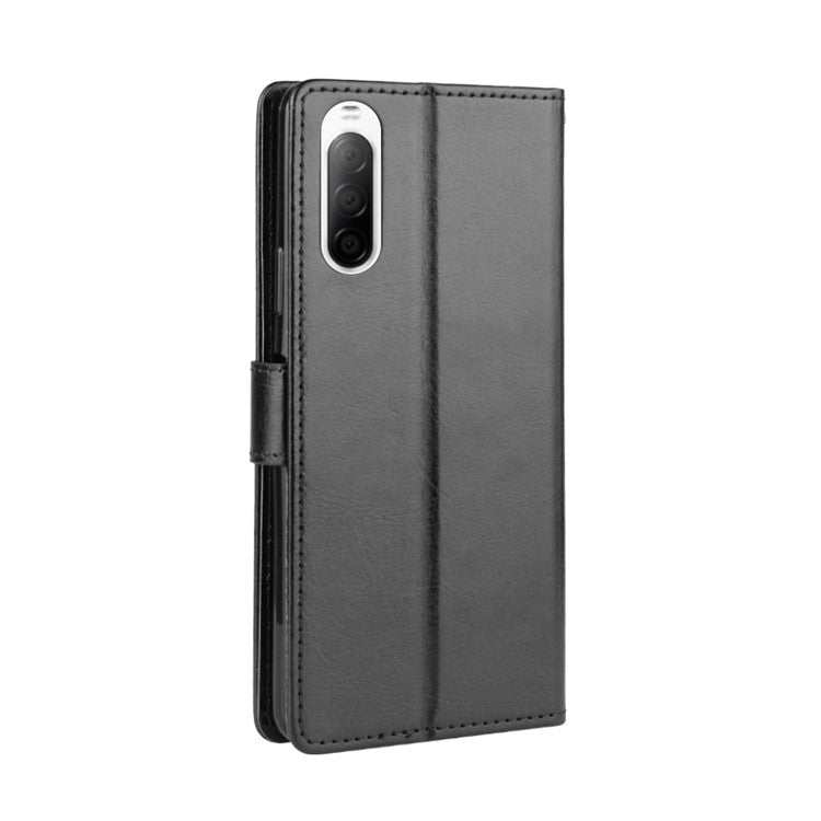 Crazy Horse Flip Leather Protective Cover with Wallet for Sony Xperia 10 II - Black
