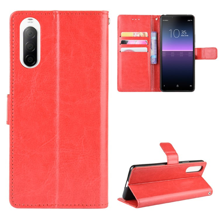 Crazy Horse Flip Leather Protective Cover with Wallet for Sony Xperia 10 II - Red