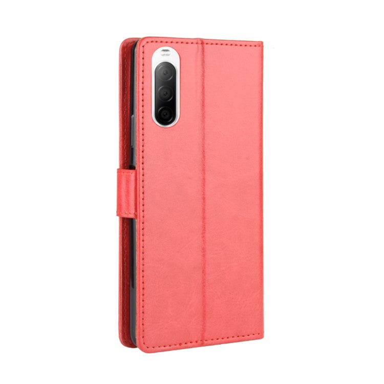 Crazy Horse Flip Leather Protective Cover with Wallet for Sony Xperia 10 II - Red