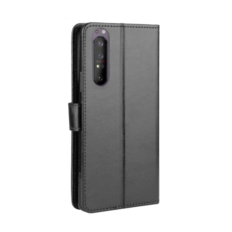 For Sony Xperia 1 II Crazy Horse PU Leather Wallet Cell Phone Cover - Black