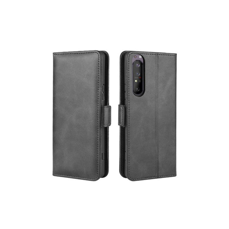Double Clasp Flip Leather Wallet Stand Phone Cover for Sony Xperia 1 II - Black