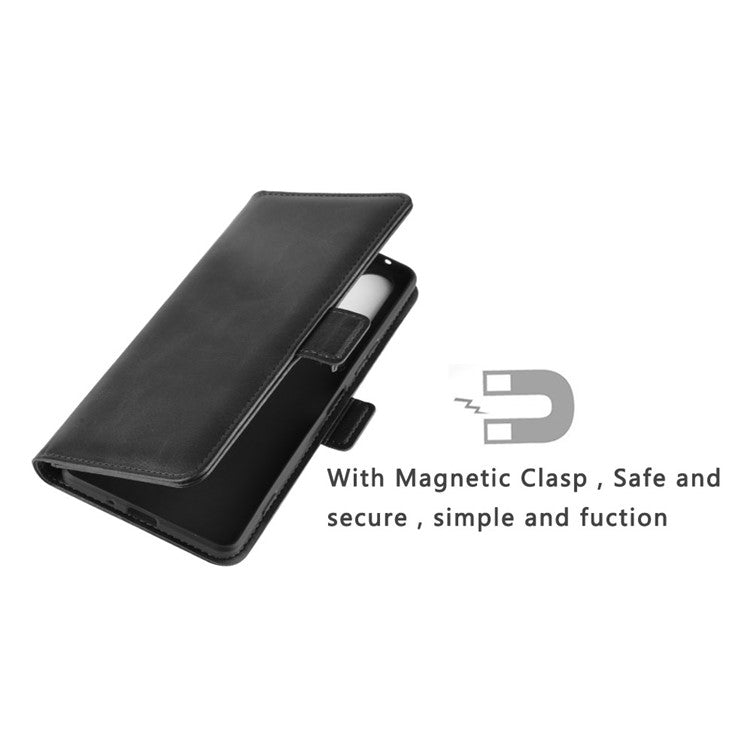 Double Clasp Flip Leather Wallet Stand Phone Cover for Sony Xperia 1 II - Black