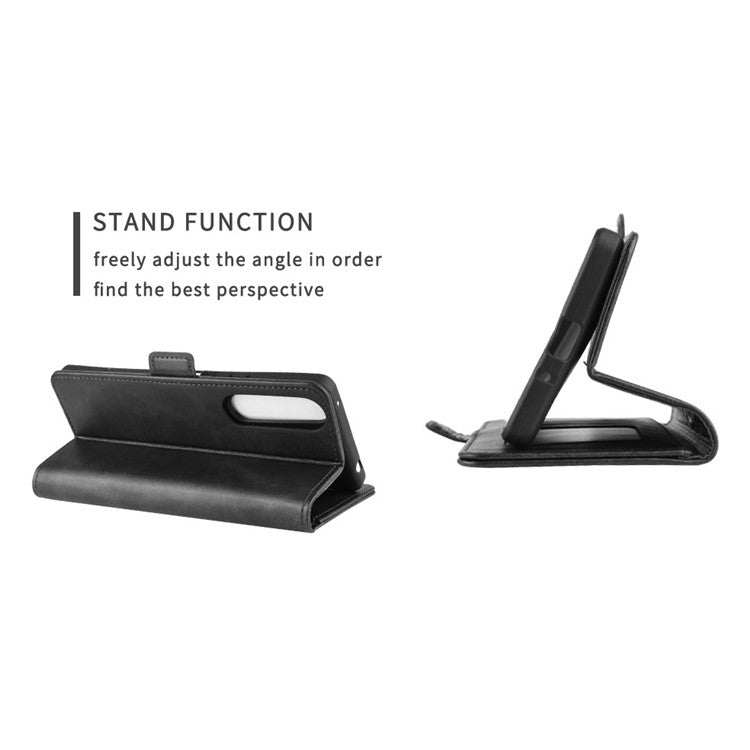 Double Clasp Flip Leather Wallet Stand Phone Cover for Sony Xperia 1 II - Black