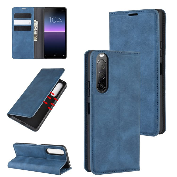 Silky Touch Auto-absorbed Flip Leather Wallet Stand Case for Sony Xperia 10 II - Blue
