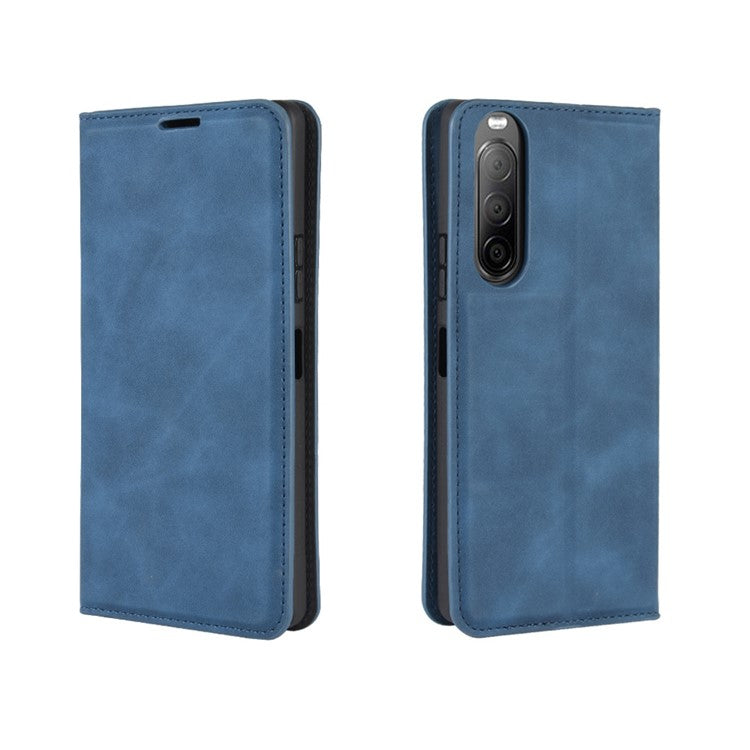 Silky Touch Auto-absorbed Flip Leather Wallet Stand Case for Sony Xperia 10 II - Blue