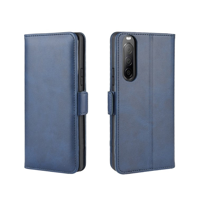 Double Clasp Flip Leather Wallet Stand Phone Shell for Sony Xperia 10 II - Blue
