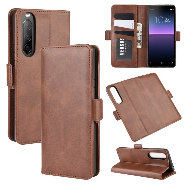 Double Clasp Flip Leather Wallet Stand Phone Shell for Sony Xperia 10 II - Dark Brown