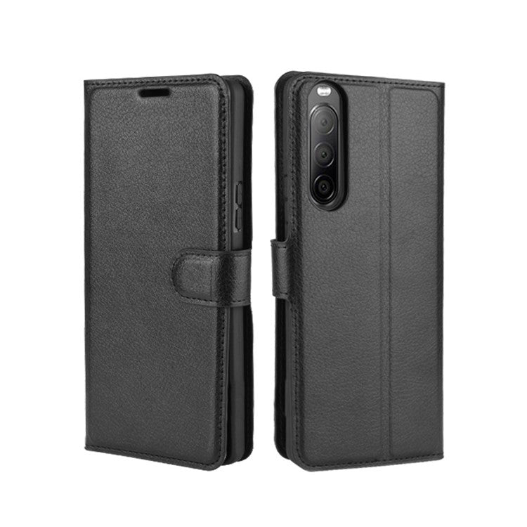 Litchi Skin Magnetic Leather Stand Case for Sony Xperia 10 II Wallet Card Holder Design Phone Case - Black
