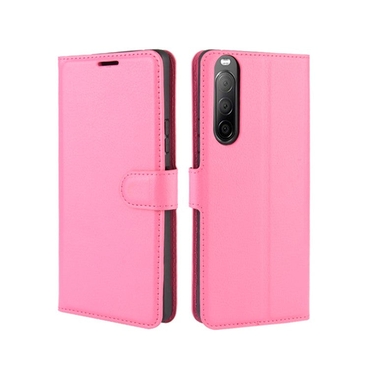 Litchi Skin Magnetic Leather Stand Case for Sony Xperia 10 II Wallet Card Holder Design Phone Case - Rose