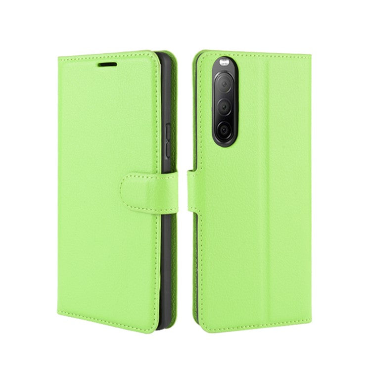Litchi Skin Magnetic Leather Stand Case for Sony Xperia 10 II Wallet Card Holder Design Phone Case - Green