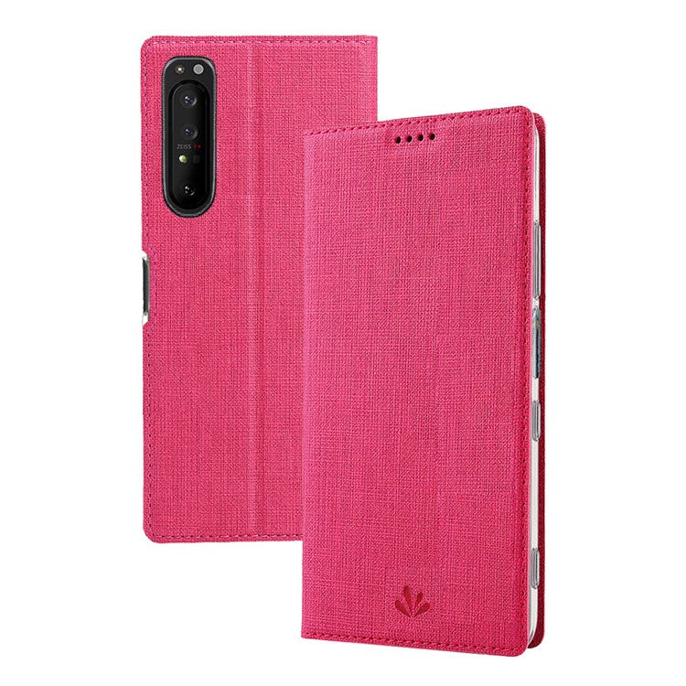 VILI DMX Cross Texture Card Holder Leather Stand Shell for Sony Xperia 1 II - Rose
