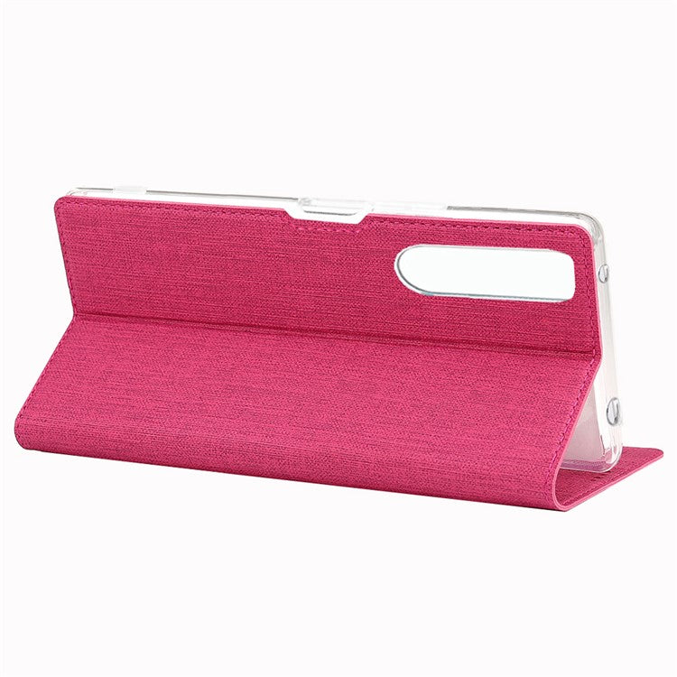 VILI DMX Cross Texture Card Holder Leather Stand Shell for Sony Xperia 1 II - Rose