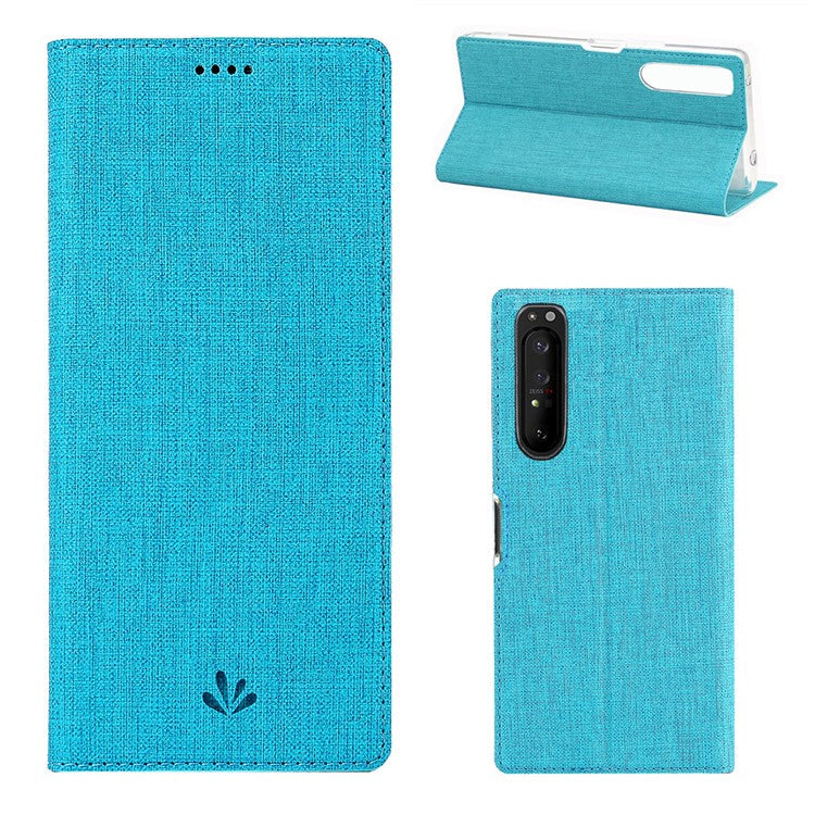 VILI DMX Cross Texture Card Holder Leather Stand Shell for Sony Xperia 1 II - Blue