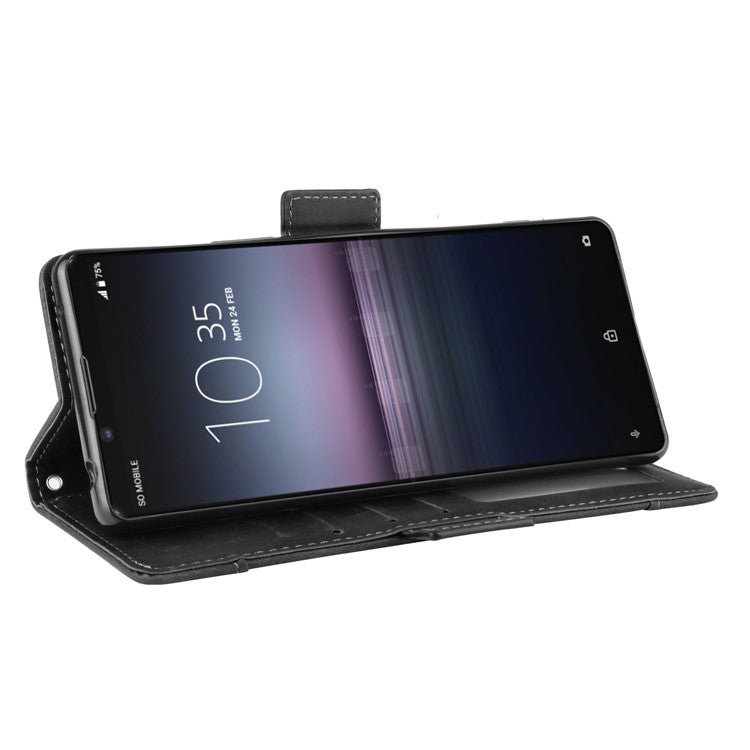 Leather Shell with Multiple Card Slots for Sony Xperia 1 II - Black