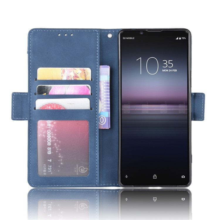 Leather Shell with Multiple Card Slots for Sony Xperia 1 II - Blue
