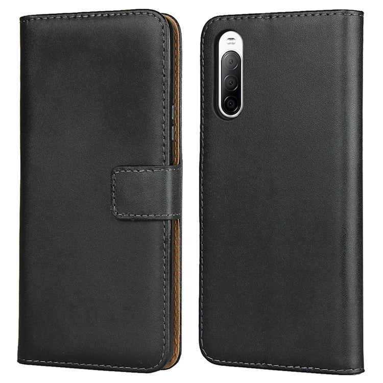 Genuine Leather Phone Shell Cover with Folio Flip Wallet Foldable Stand for Sony Xperia 10 II