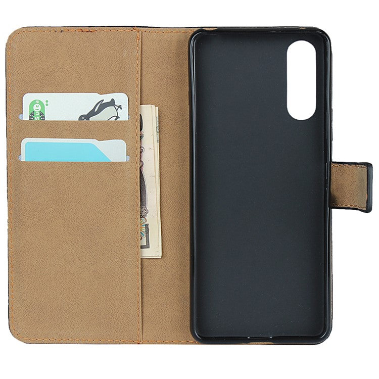 Genuine Leather Phone Shell Cover with Folio Flip Wallet Foldable Stand for Sony Xperia 10 II