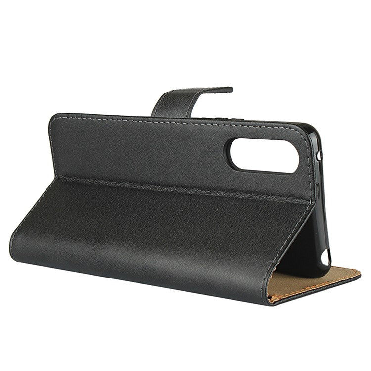 Genuine Leather Phone Shell Cover with Folio Flip Wallet Foldable Stand for Sony Xperia 10 II