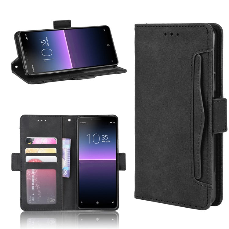 Leather Stand Case with Card Slots for Sony Xperia 10 II - Black