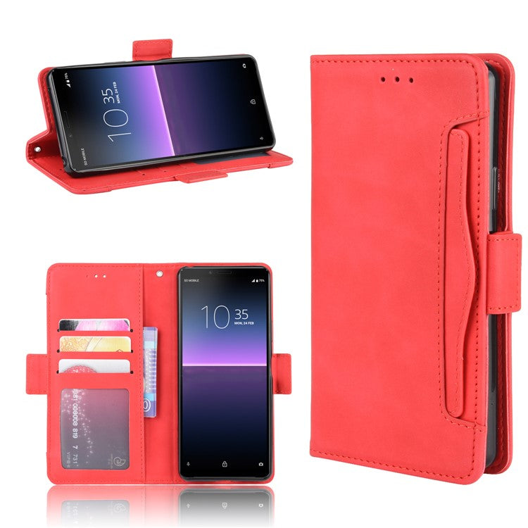 Leather Stand Case with Card Slots for Sony Xperia 10 II - Red